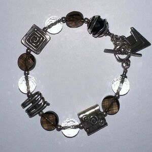 Silpada Sterling Silver Crystal Smokey Topaz Bead Bracelet